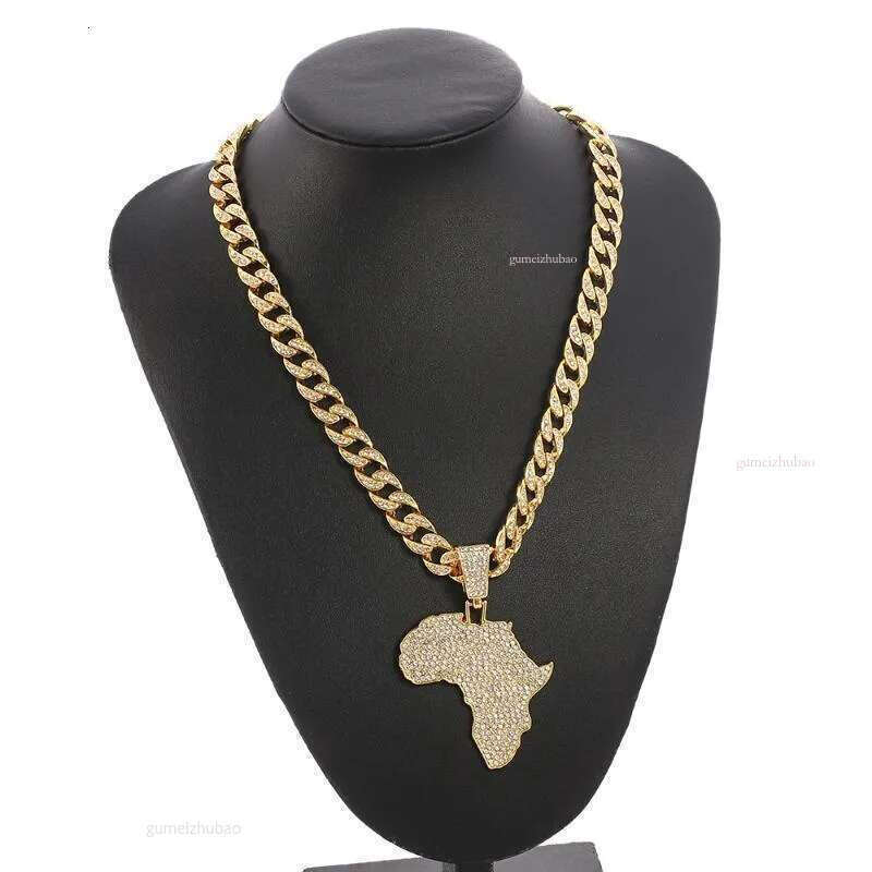 High designer necklaceIced Out Big African Map Pendant Necklaces Men's Hip Hop Gold Color Cuban Link Chain Necklace Men Male Gemstone Miami Rappe