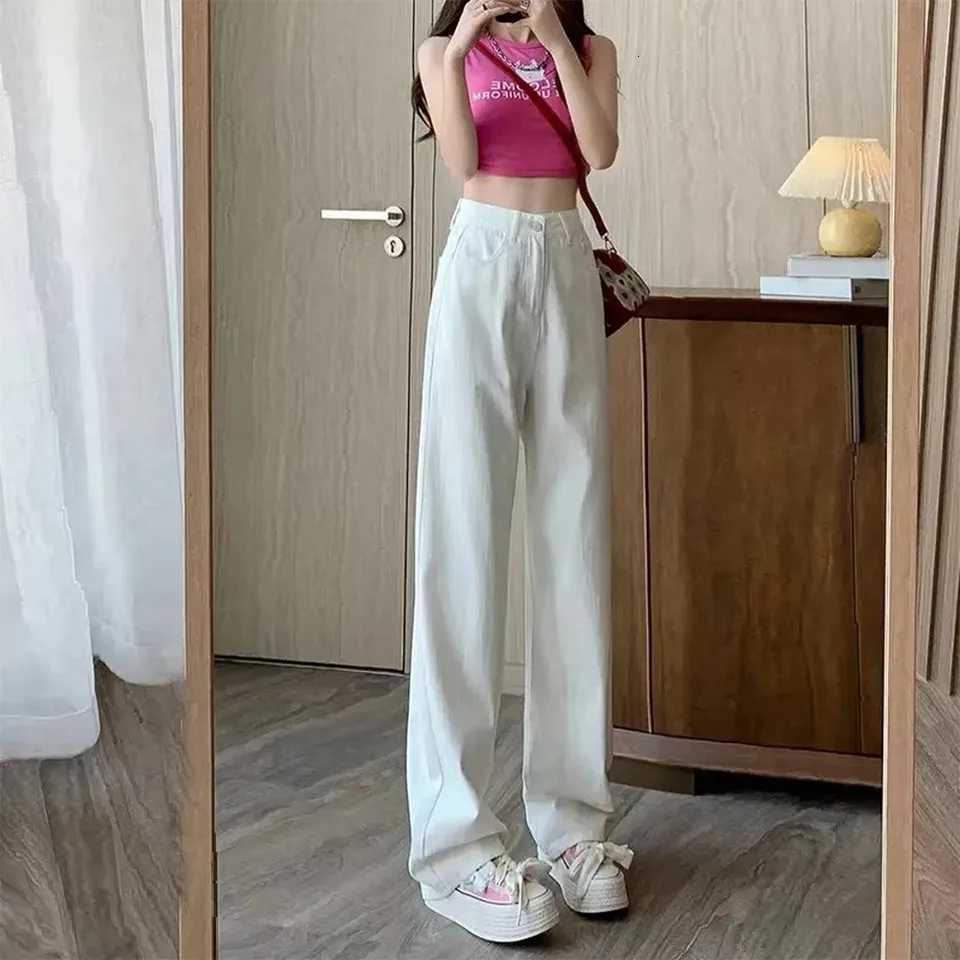 Fashion Artistic Lightweight Women Trendy Wide-legged Pants Simple Style Solid High-Waist Design Suitable Casual White Trousers R250716