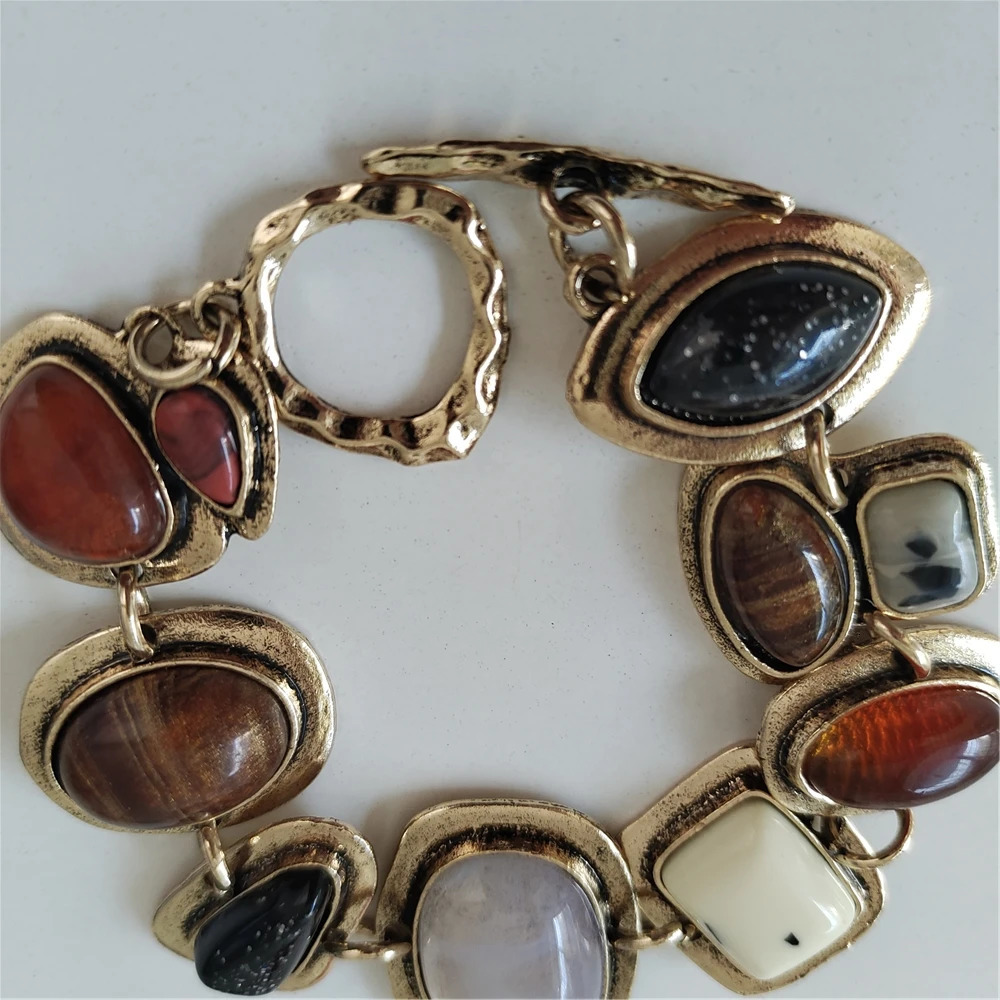 2025 Indian Ethnic Vintage Bracelet Women Fashion Boho Statement Charm Metal Hollow Links Resin Stone Bracelets Jewelry 250717