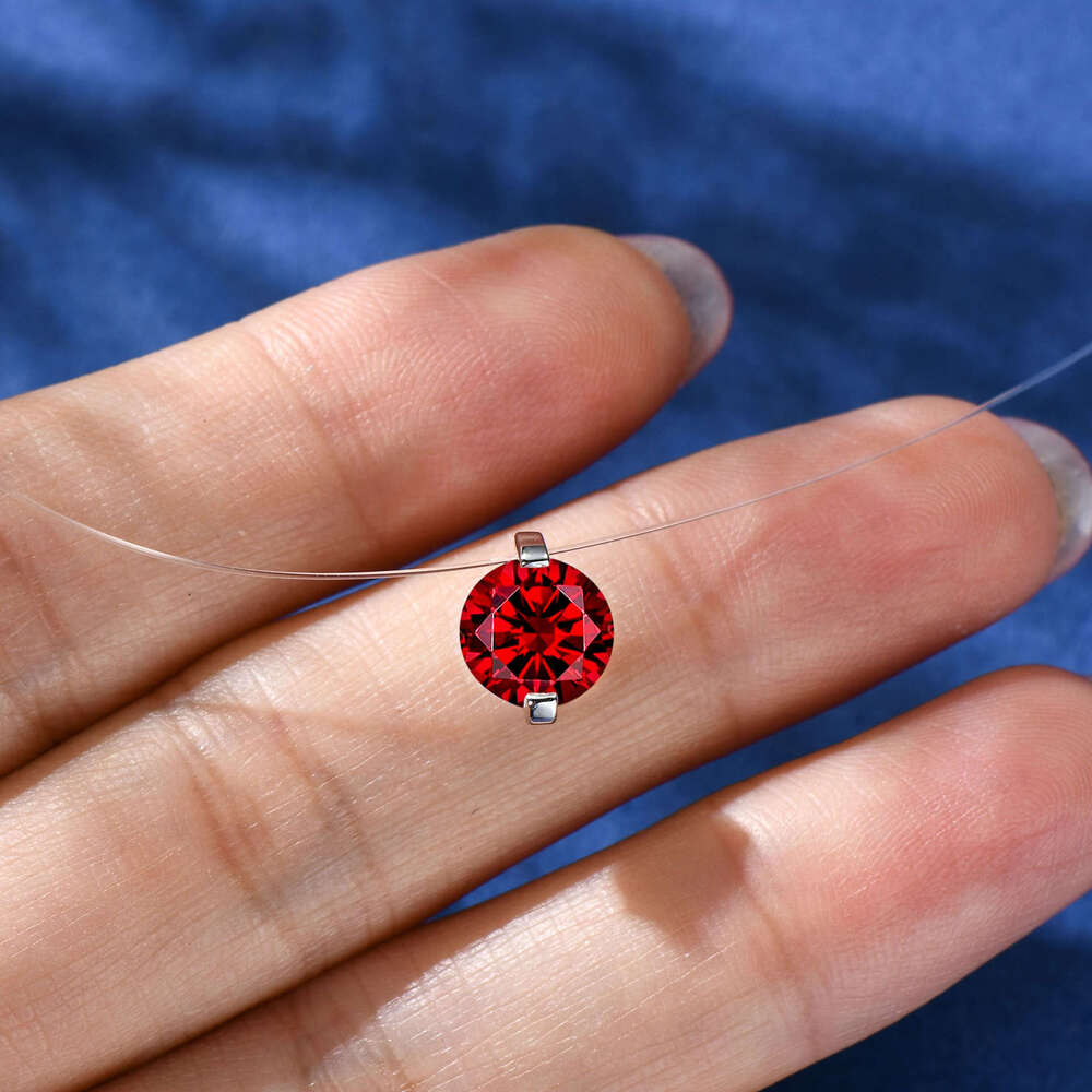 2 fashion Red Invisible Necklace Mermaid's Tears 2025 New Pure Sier Internet Celebrity Same Style Zircon Pendant F80