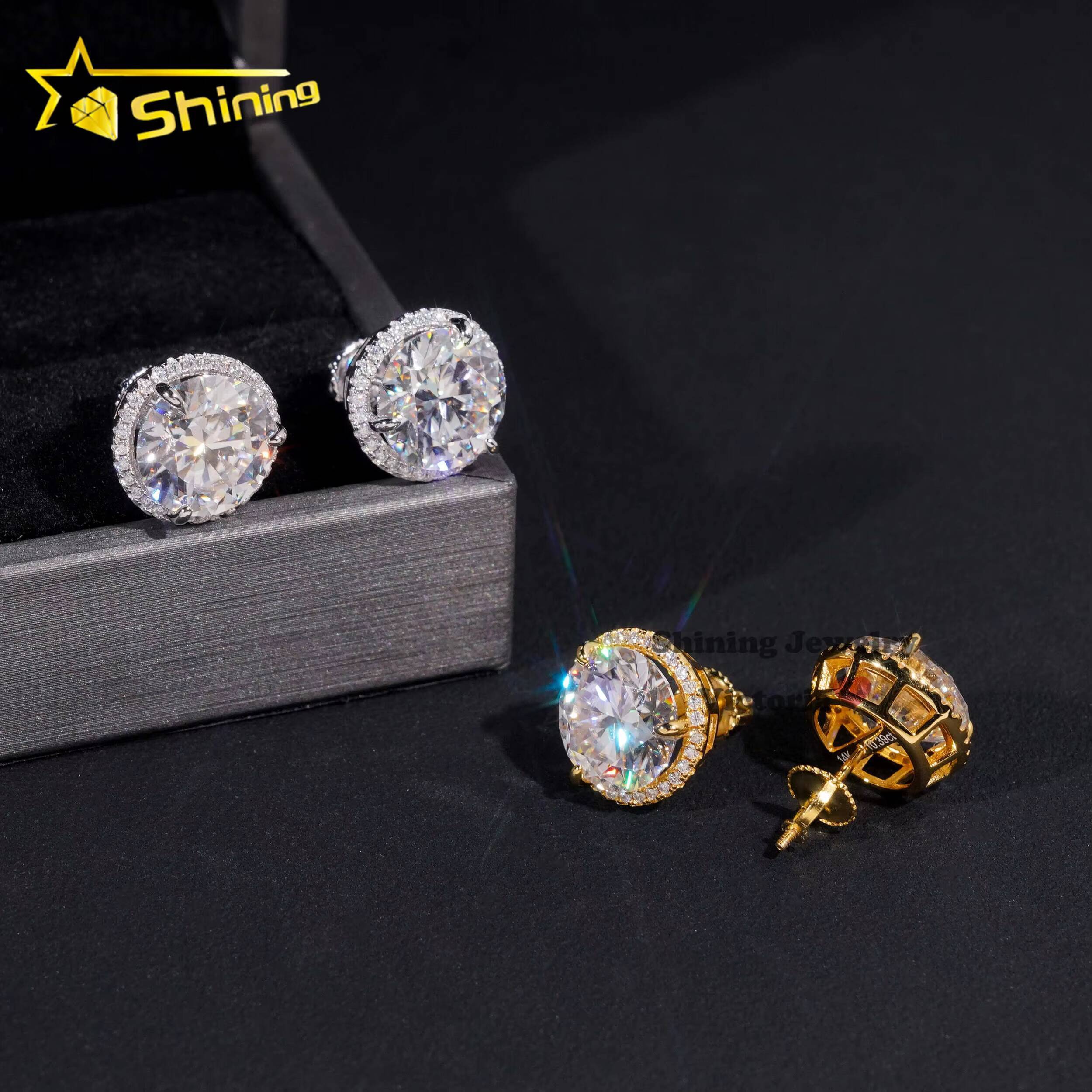 Pass Diamond Tester Hip Hop Iced Out Jewelry Screw Back Men 925 Silver Moissanite Diamond Stud Earrings 10MM Main Stone