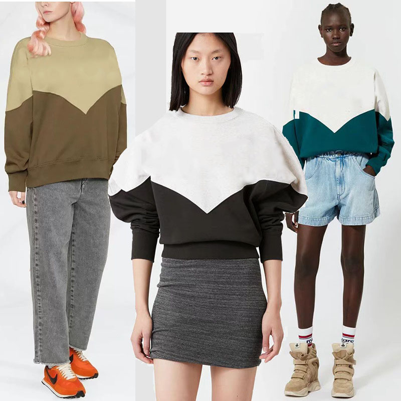 Designer Sweatshirts Winter Round Neck Sweatshirt Clashing Colorblocking Fleece Women's Padded Long Sleeve