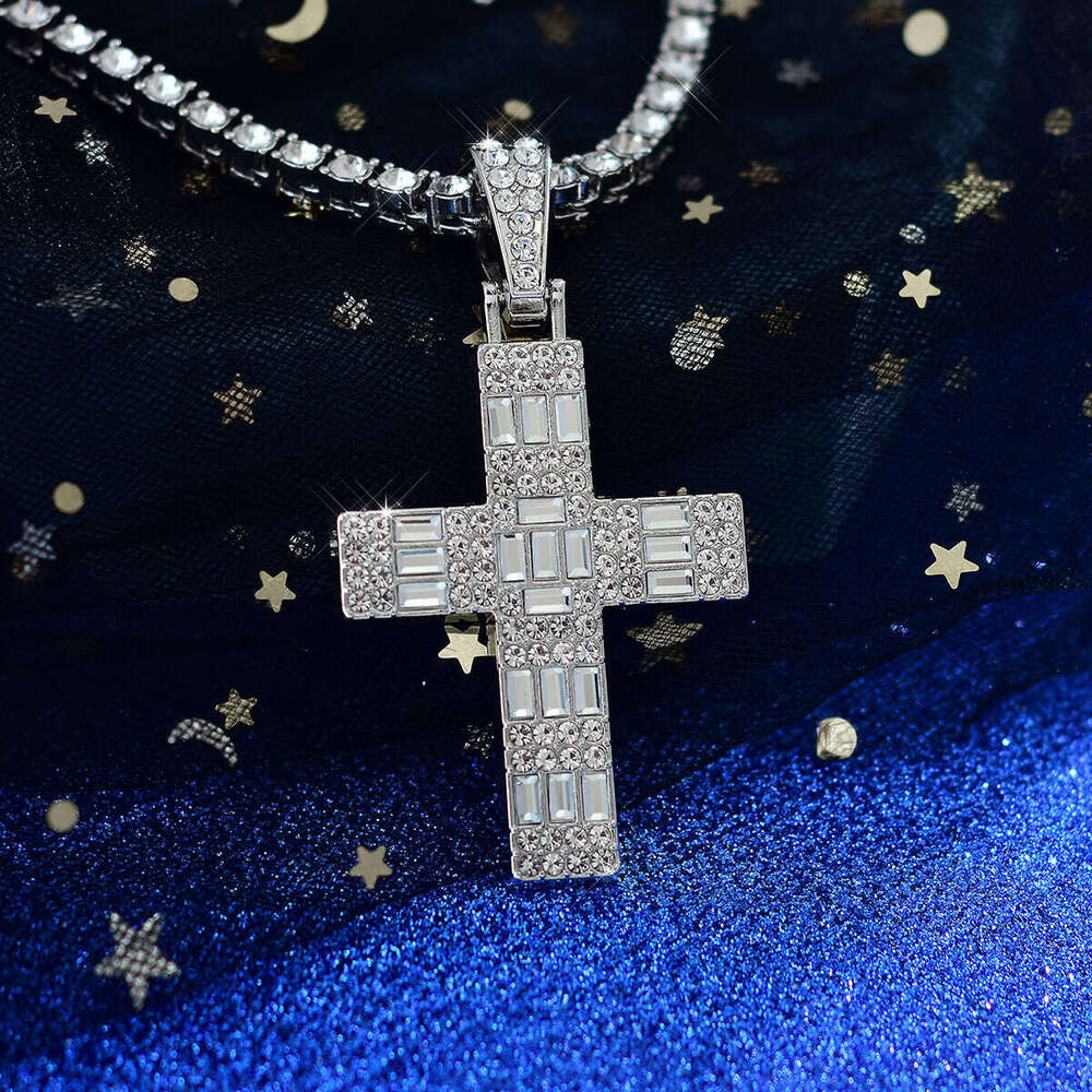 New T Square Cross Full Dia Hip Hop Necklace Alloy Pendant Jewelry Individually Packaged
