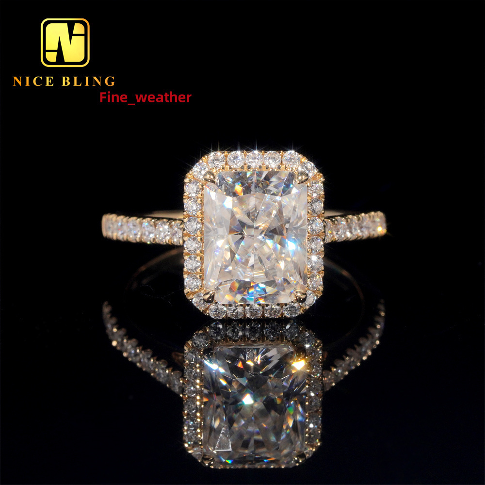 14K Solid Yellow Gold Diamonds Cluster Radiant Cut Design VVS Moissanite Diamond Engagement Wedding Ring