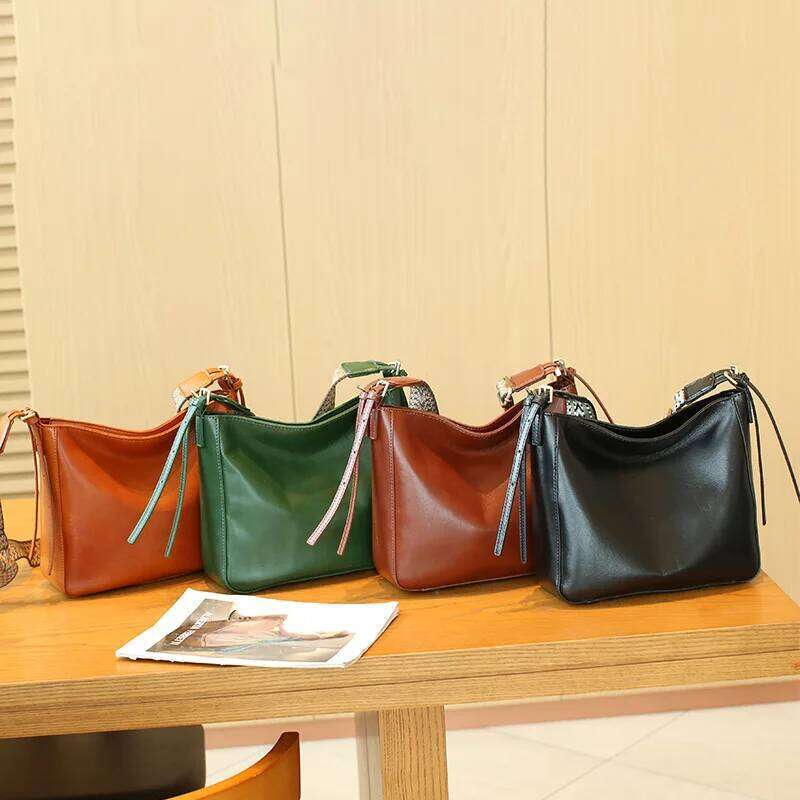 Casual Women's Genuine Leather Handbag 2025 New Style Bucket High-capacity Commuting Crossbody Shoulder Bag Versatile