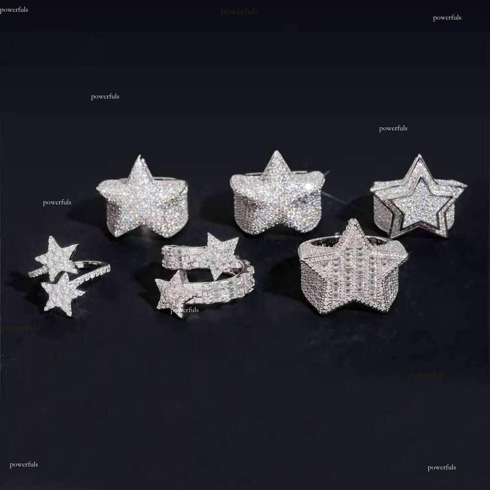Hot Sale Instock Iced Out Star Moissanite Rings Sier Hip Hop Pass Dia Tester Fashion Men Cuban Ring
