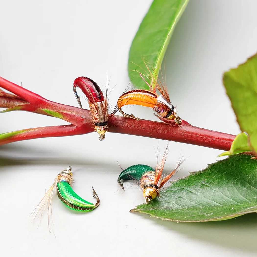 Artificial Dry Fly 5Pcs/10Pcs- Brass Nymph(Light Green/Dark green/Red/Orange) Bait for Bass Salmon Trout Fishing Lure Z250717