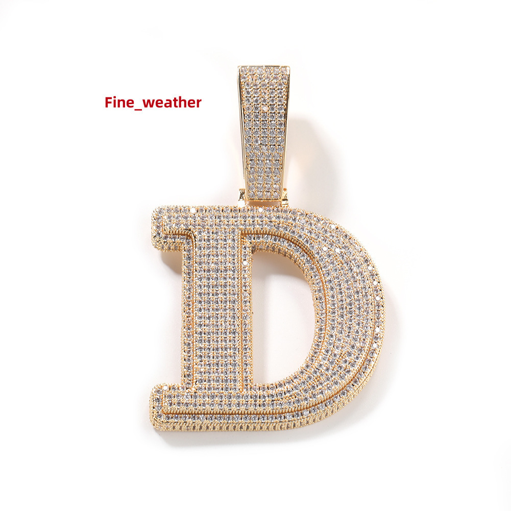 Large Iced Out Single Initial A-Z Pendant Necklace Gold Plated Hip Hop Style for Women Men Religious Gift Diamond Zircon Stone