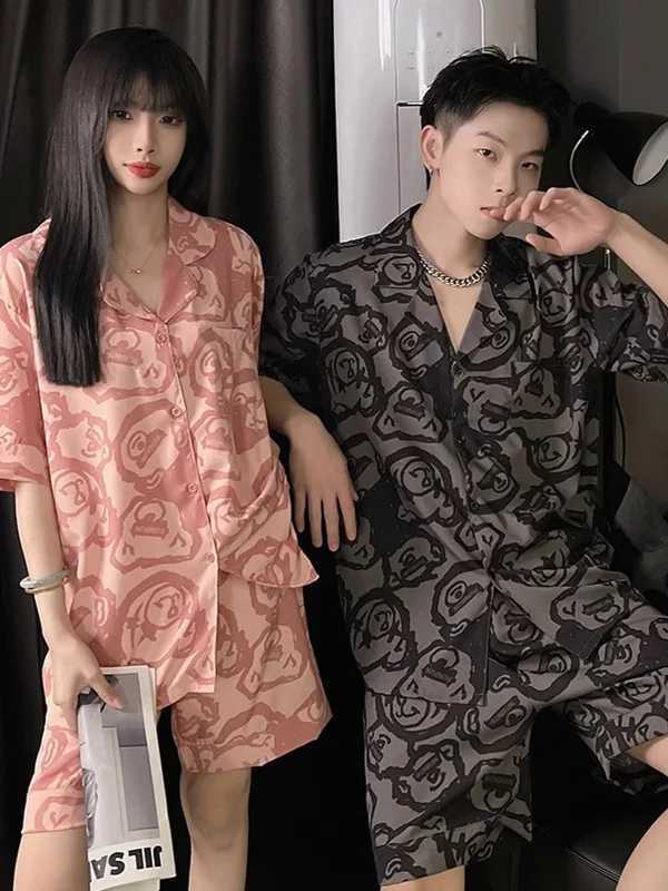 100% Cotton Daimelu Couple Pajamas Mens Ice Silk Suit Summer Korean Large Size Short-Sleeved Male and Womens Sleepwear Set Pajamas Nighty W250717