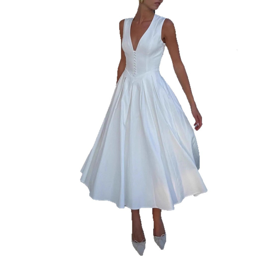 Summer New Women's V-neck Sleeveless Slim Dress Gown