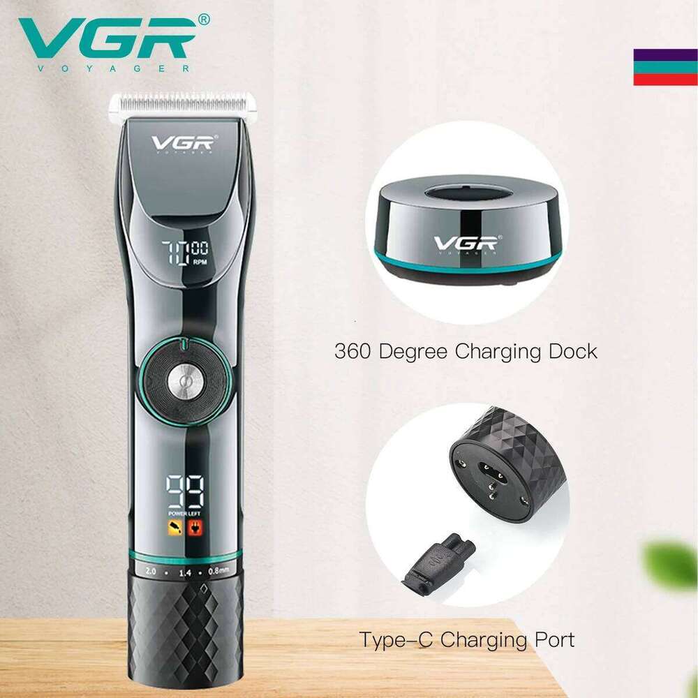 VGR 15 Motor Speed Adjustable Trimmer Beard Hair Clipper Electric Barber LED Display Trimer For Men With Base V-256
