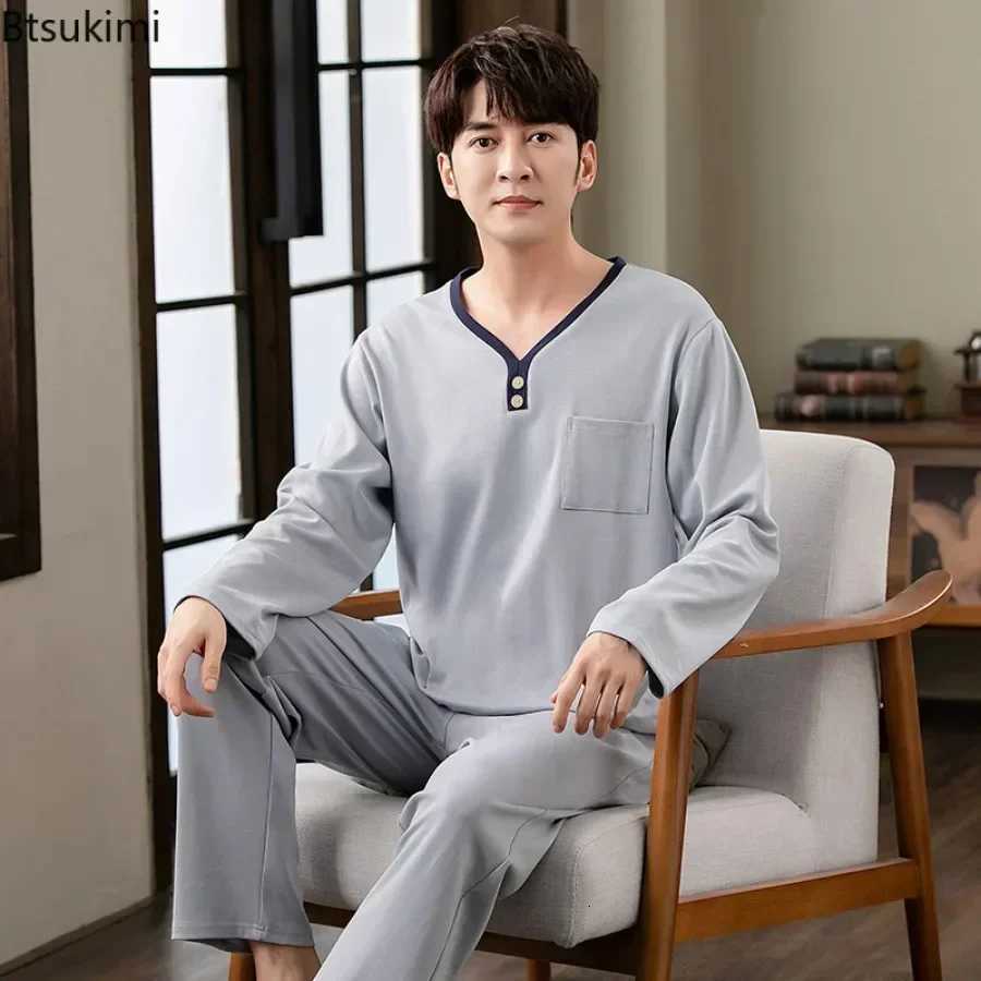 New Mens Large Size Simple Loose Homewear Suit Spring Comfortable Cotton Long Sleeve Trouser Lounge Pajamas Two Piece Sets Male W250717