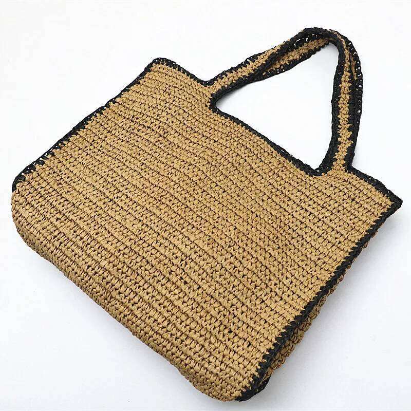 Simple shoulder grass woven bag, forest style casual versatile, large capacity beach bag