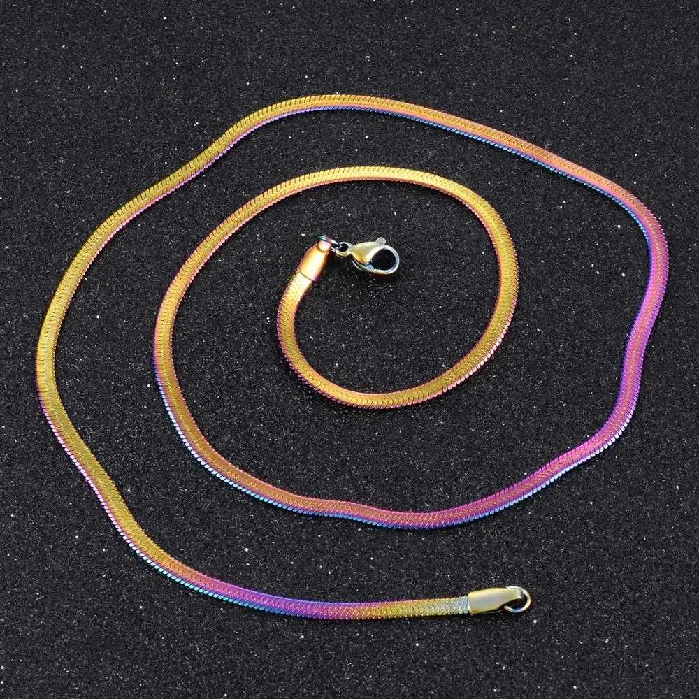 3mm Width Stainless Steel Flat Necklace Gold Color Waterproof Thin Snake Chain Mens Gift Jewelry Various Length XJ250717
