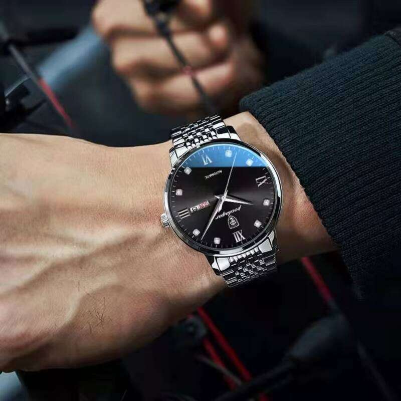 DHwatches Men's Waterproof Watch - 50M Stainless Steel Quartz with Day & Date, Luminous Hands, Business Style (Model 856)