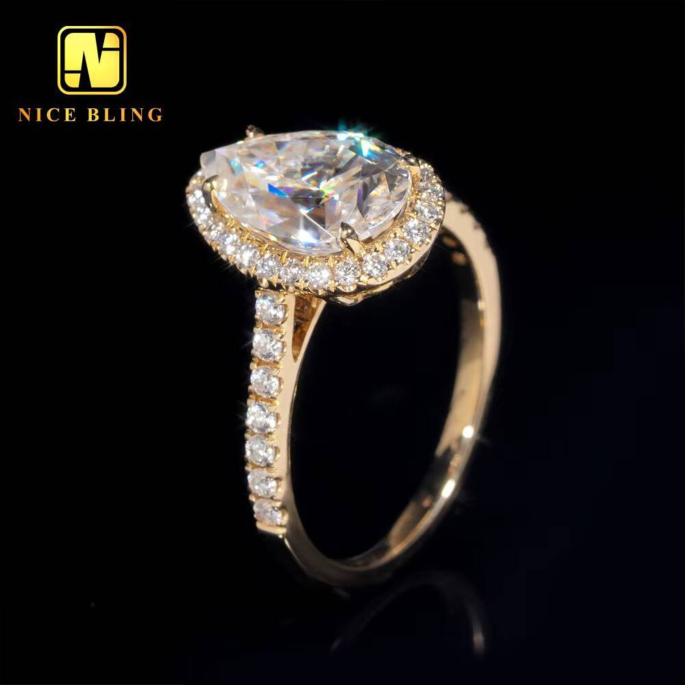 14K Gold Diamond Rings Women Cheap Price VVS Moissanite Pear Cut Ring Moissanite Engagement Ring for Women