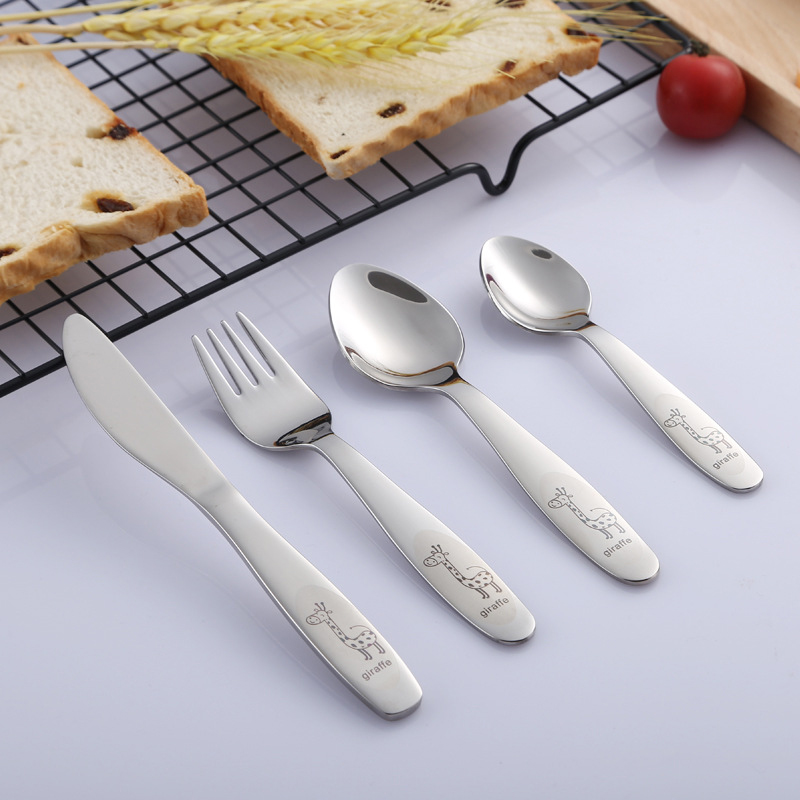 New Deer Children's Four-Piece Set Spoon Cutlery 304 Stainless Steel Western Style Knife Fork