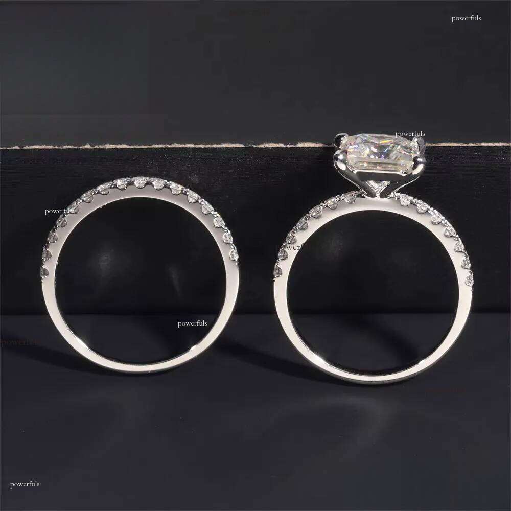 14K Real Gold VVS Moissanite Dia Women Engagement Set Princess Cut Solitaire Hip Hop Jewelry Wedding Ring Band