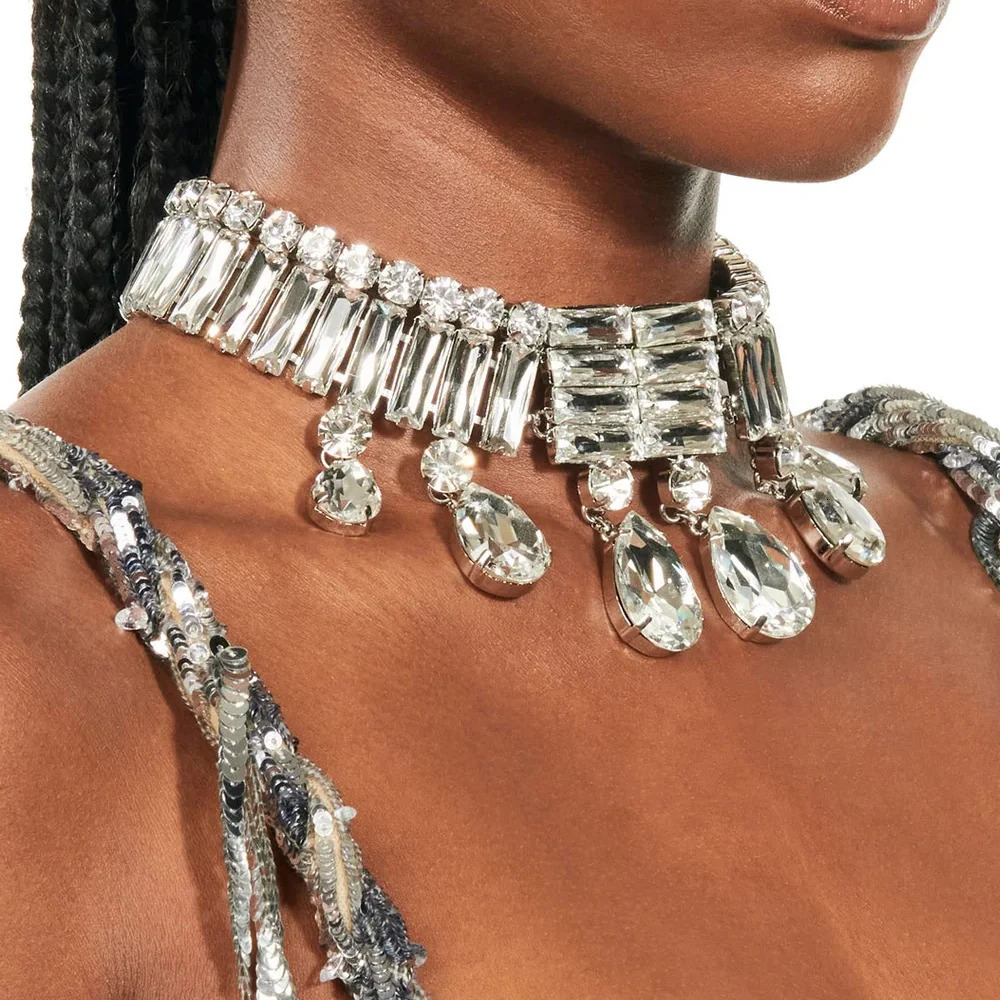Stonefans Exaggerate Large Crystal Choker Neckalce Statement Accessories Water Drop Rhinestone Collar Choker for Women 250716