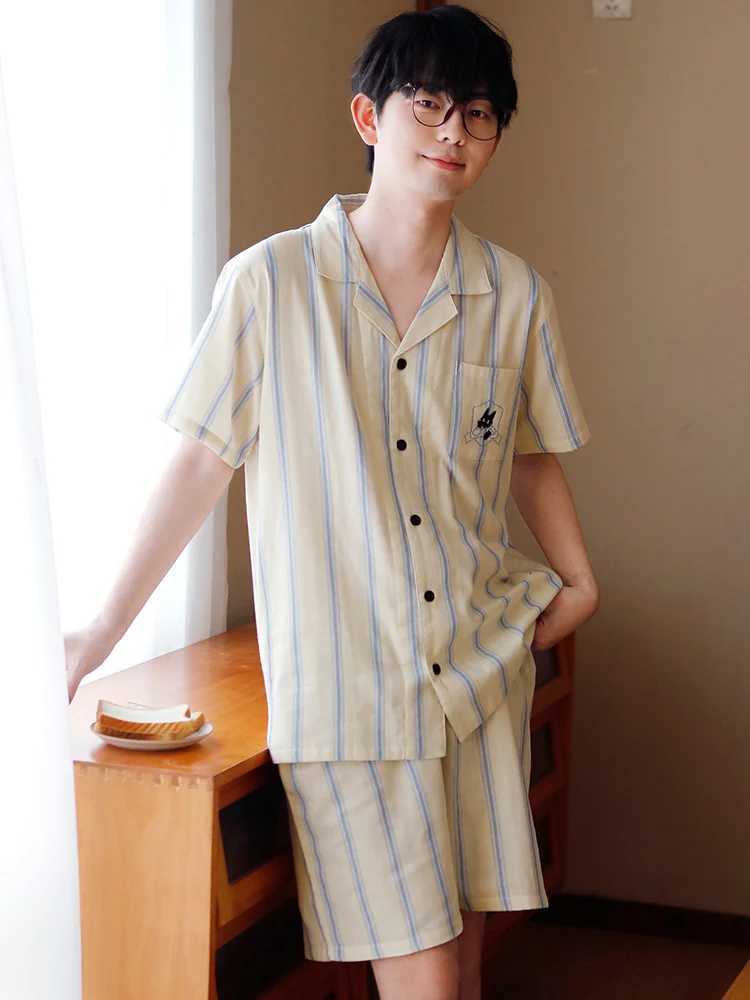 Couple Style Men Pajamas Summer Thin Style Pure Cotton Gauze High-End Short Sleeved Shorts Casual Home Wear New Two-Piece Set W250717