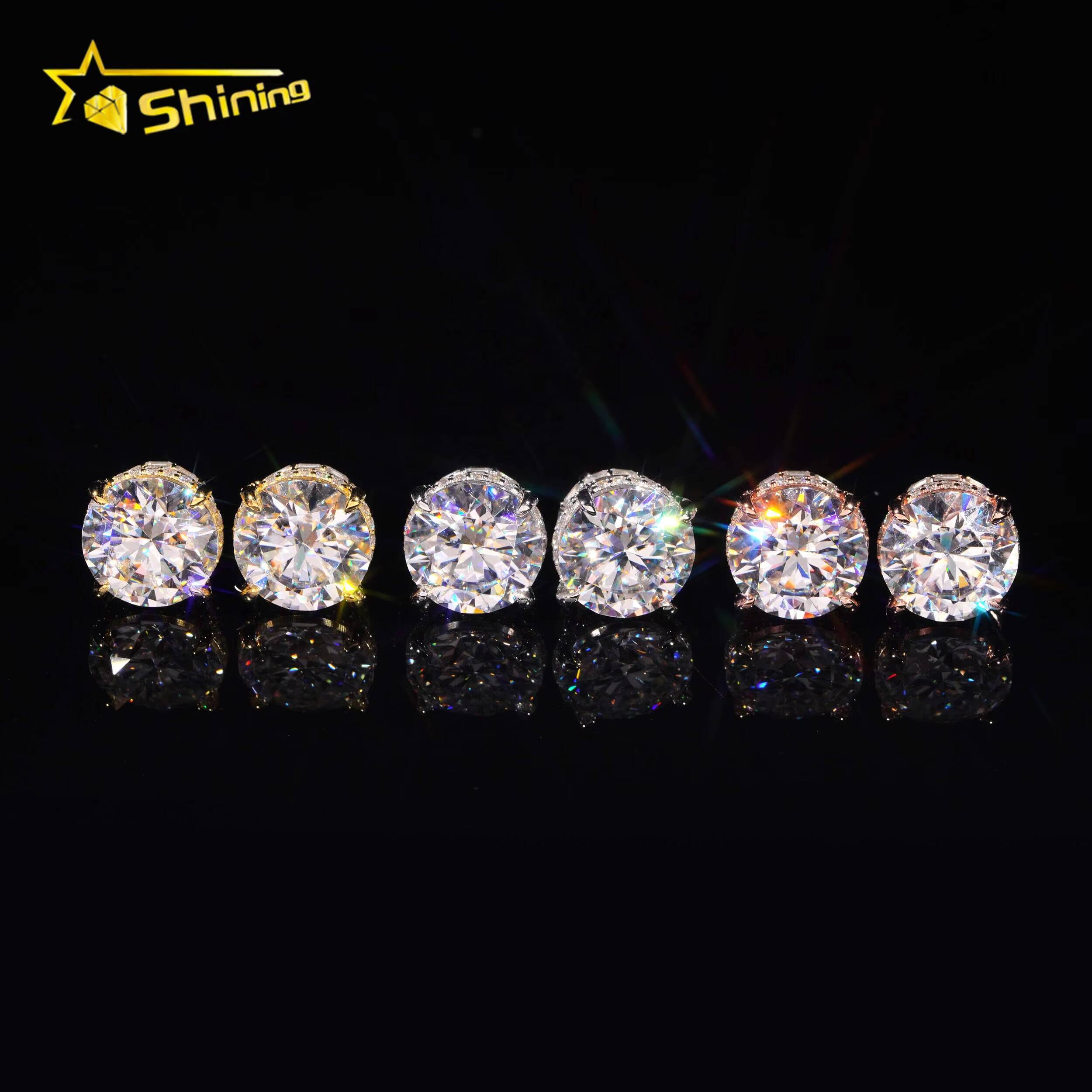 GRA Certificate High Quality Luxury Big Size 13mm Diamond Iced Out 925 Silver Stud Moissanite Hip Hop Earrings