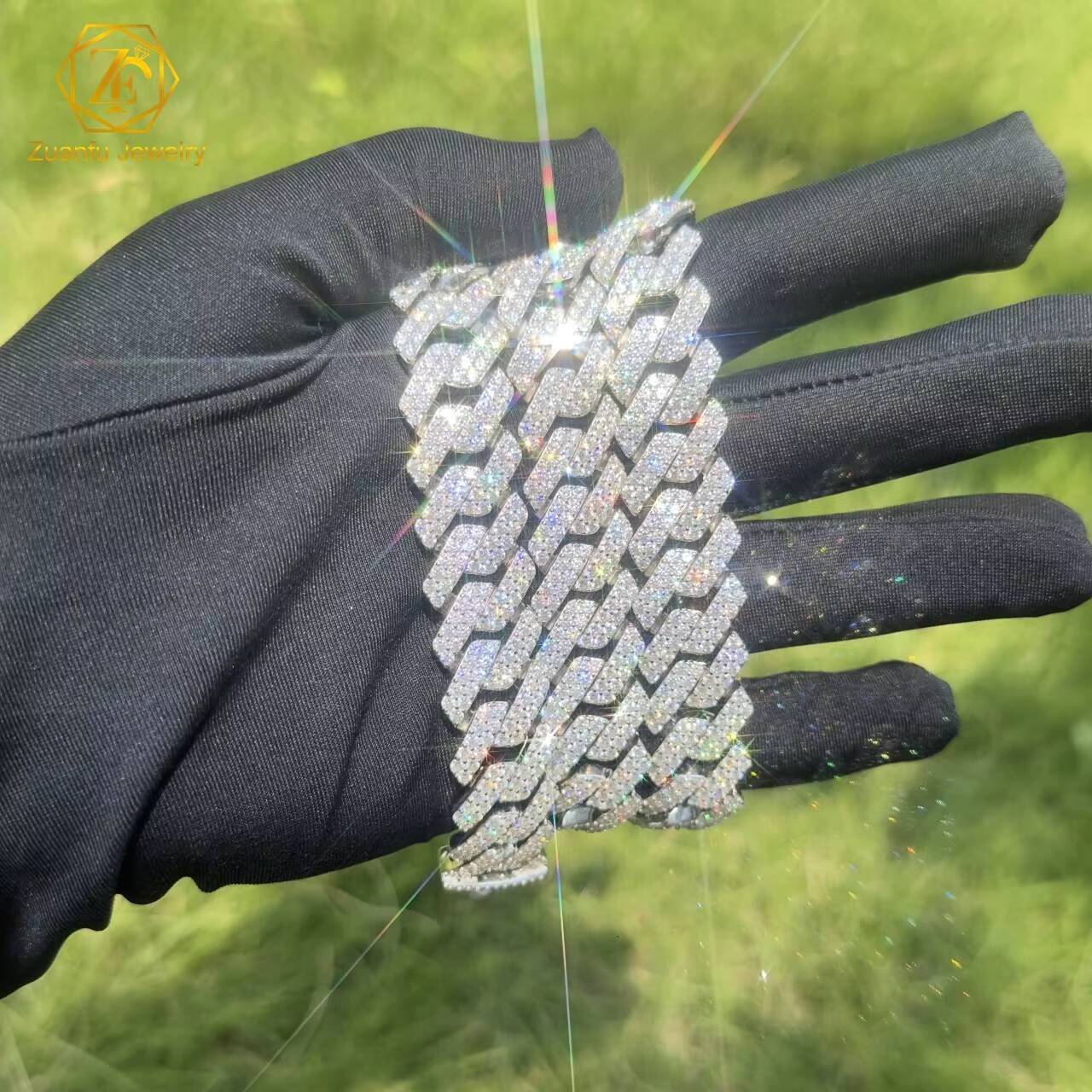 Pass Diamond Tester GRA Moissanite Diamond 6mm-20mm Wide 2Rows 925 Solid Silver Cuban Link Chain for Rapper Hip Hop Necklace