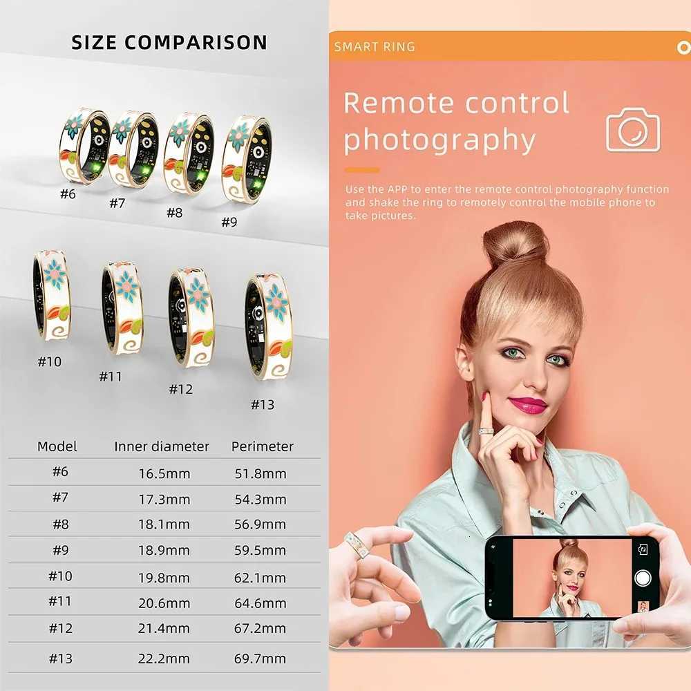 18 Color Enamel Fashion Women Smart Ring Female Stainless Steel Intelligent Finger Ring Lady IP68 Waterproof Fitness Tracker W250717