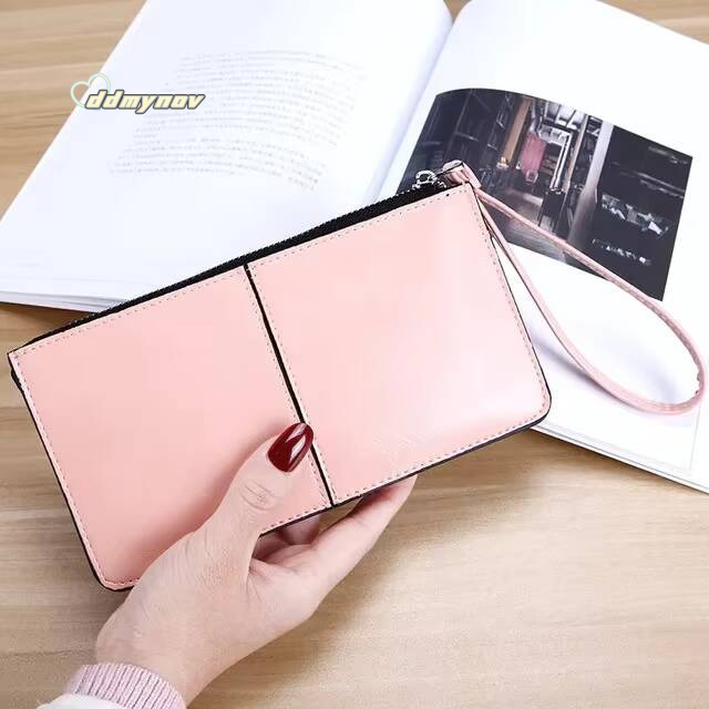 Womens Vintage Oil Wax Leather Zipper Clutch Female Large Capacity Coin Purse Ladies Wristband Simple Card Holder Wallet ddmynov