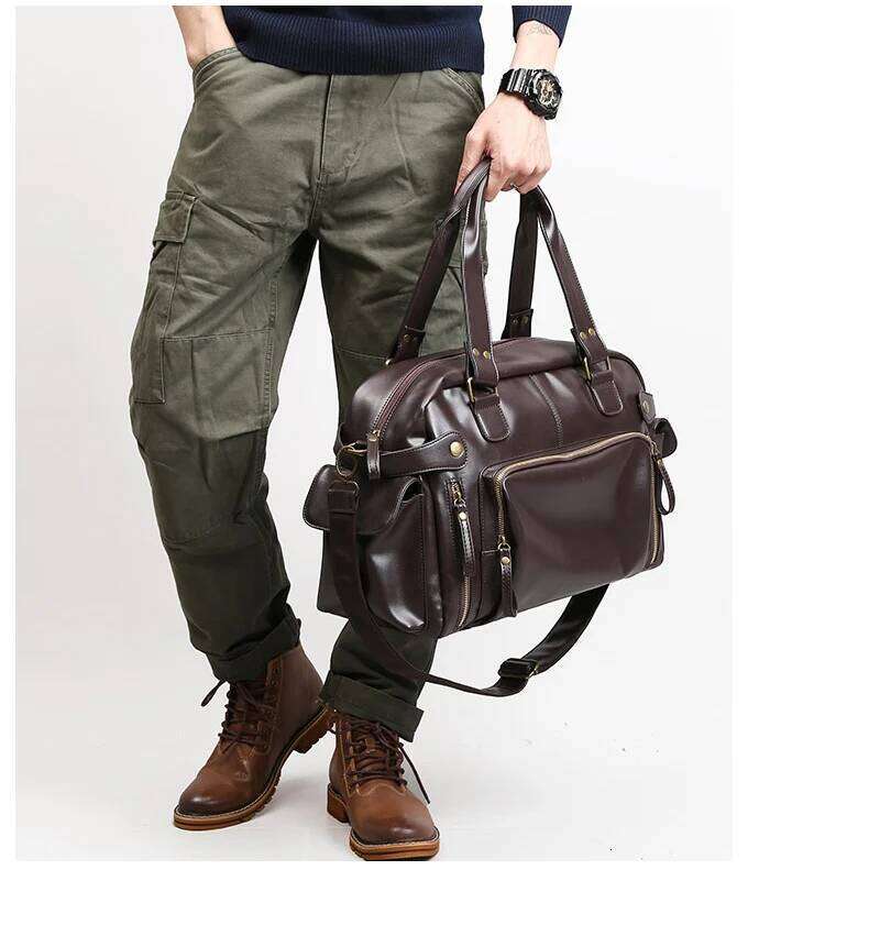 Men Travel High Quality PU Leather Handbags Casual Vintage Shoulder Laptop Bags Black Brown Lage Hand Bag
