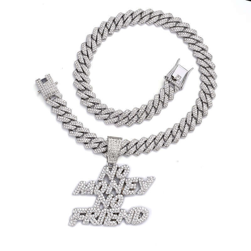 Hot-Selling Alloy Hip-Hop Style Trendy Brand Light Personality Creative Rhinestone Cuban Chain Necklace