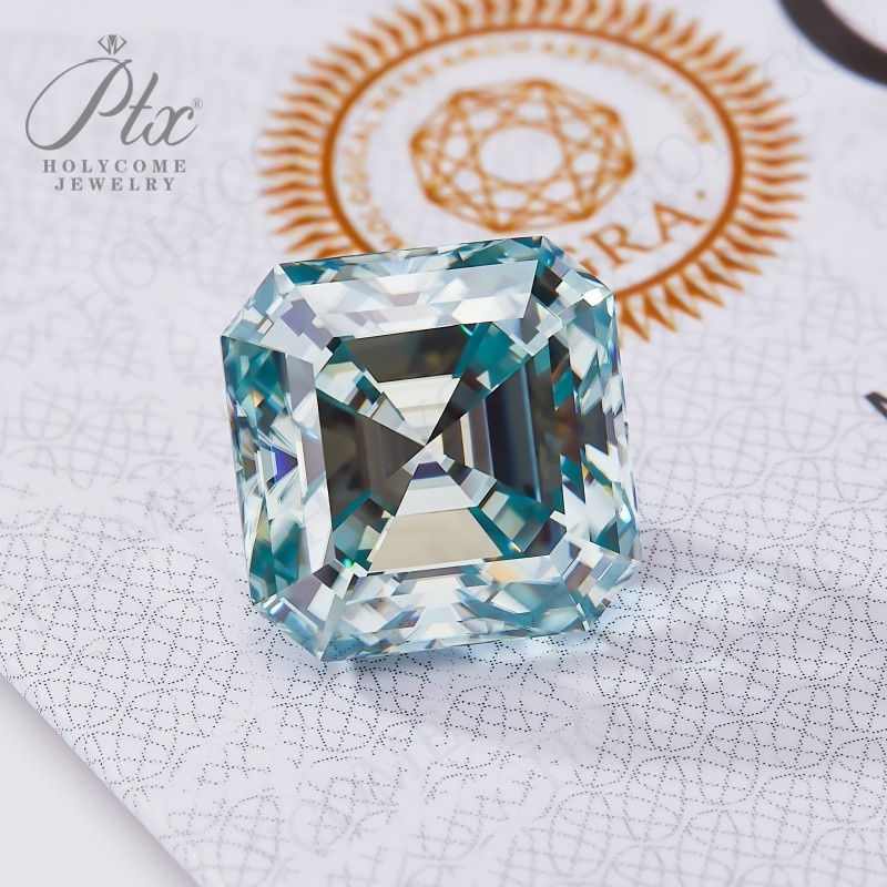 Hot Sale Asscher Brilliant Cut Aqua Blue Tone Original Color VVS1 Mossanite Diamond All Sizes 1ct to 10ct GRA Diamond Loose Moissanite Stone