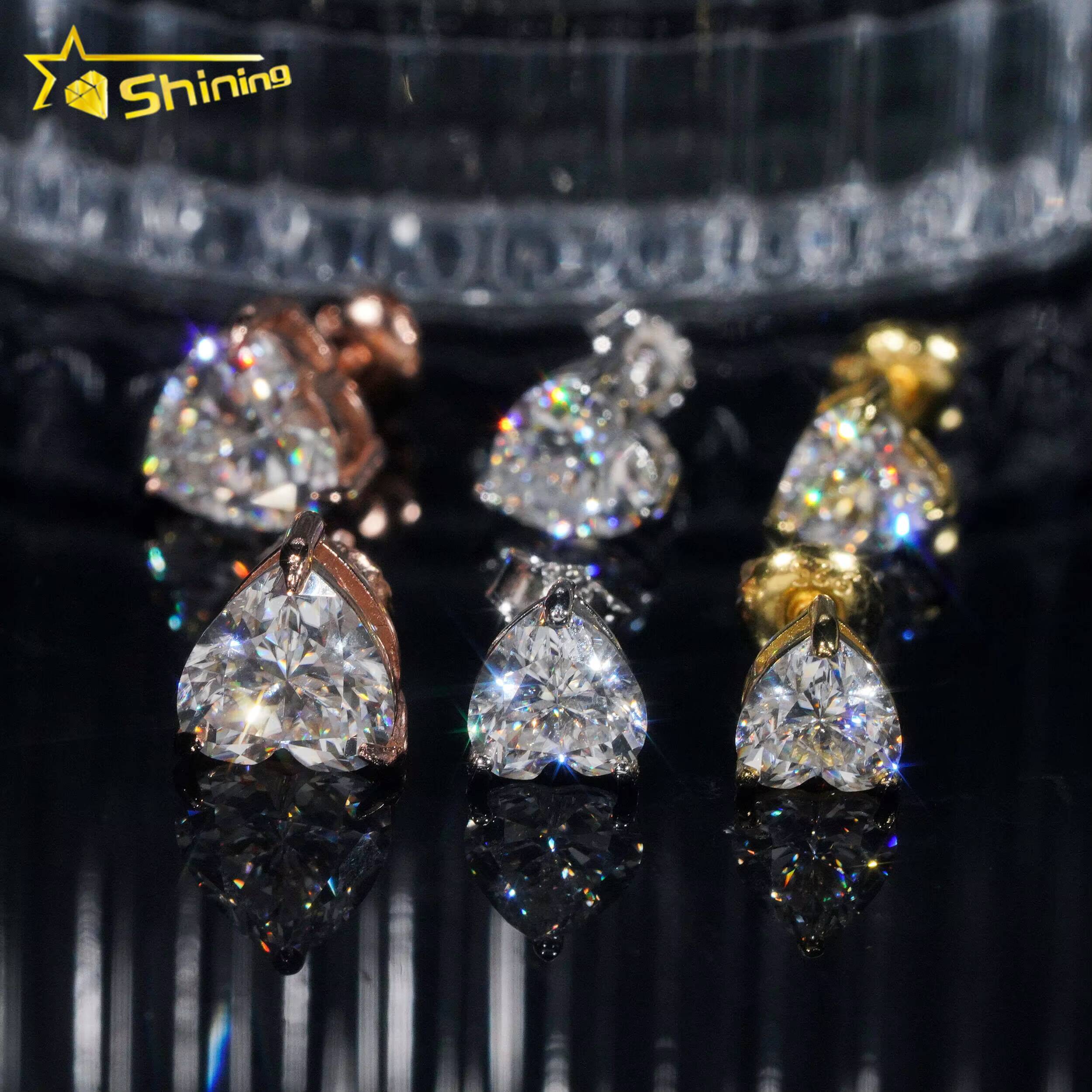 Fine Jewelry Women 925 Silver Stud Earrings Pass Diamond Tester Heart Shape Moissanite Earrings Ready to Ship