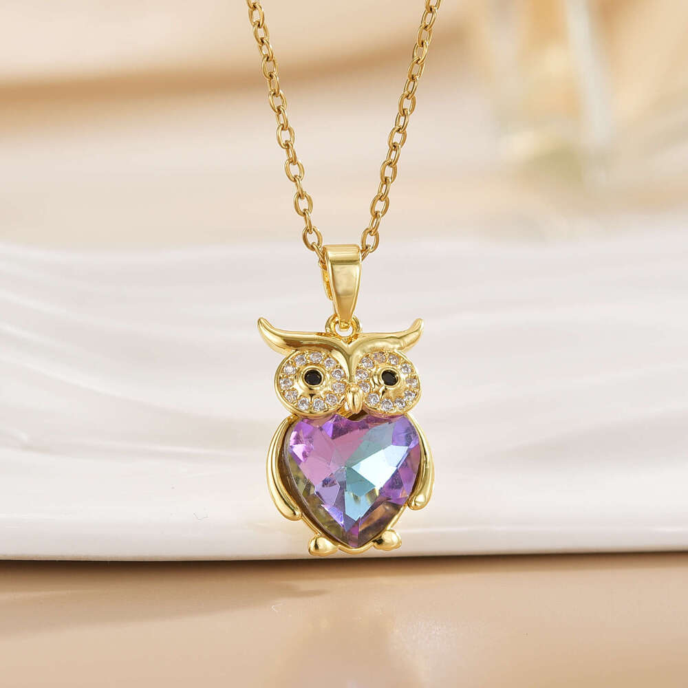Necklace For Women Simple Creative Crystal Owl Pendant Jewelry Niche Design 8F4