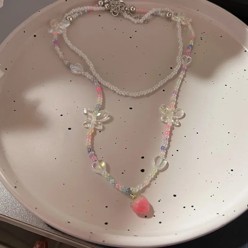 Summer Y2K Strawberry Pendant Necklace Set Choker for Women Children Jewelry Pearl Neck Clavicle Chain Accessories 250715