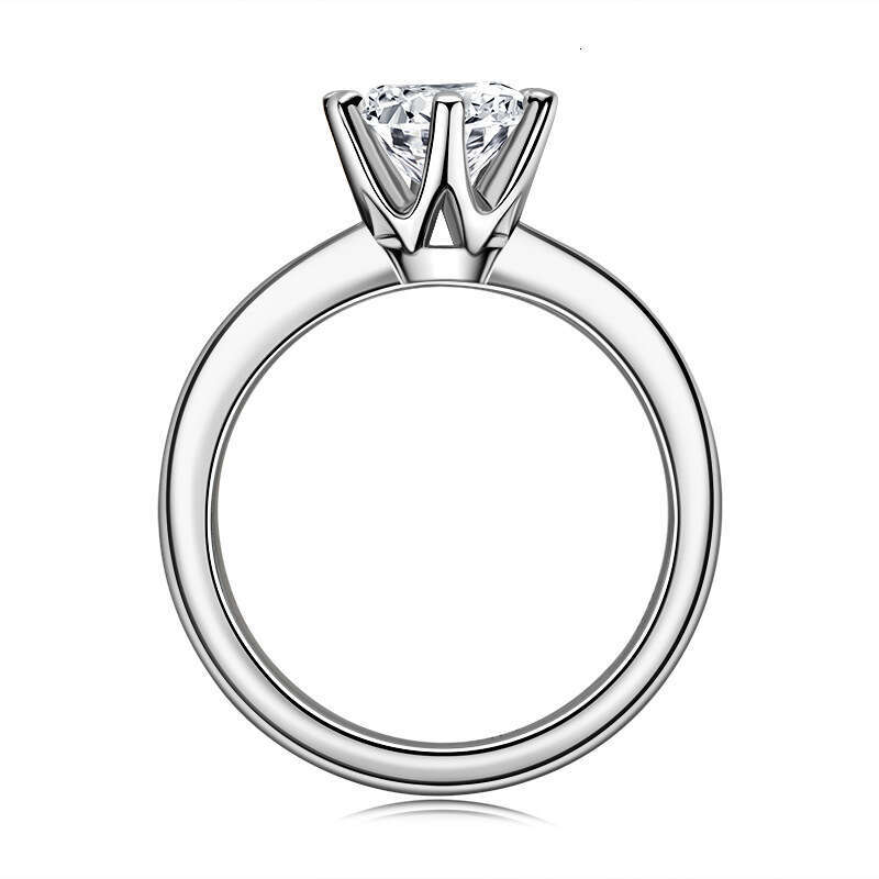 Six-Claw 2 fashion Light Luxury D Color Precision Craft Pure Silver Electroplated Moissanite Women's Ring 9C2