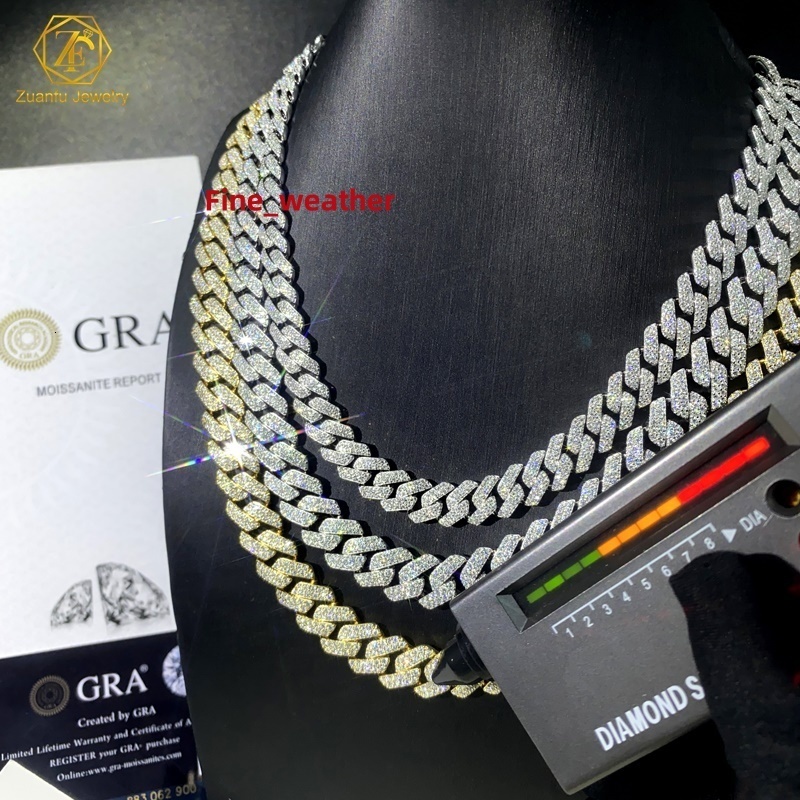 6MM 8MM 10MM 12MM 14MM 16MM 18MM 20MM Real Gold Plating Trendy 925 Silver Necklace Moissanite Cuban Link Chain Hip Hop Jewelry