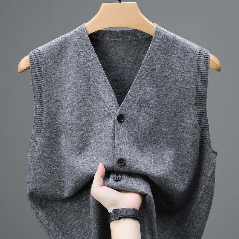 Single Breasted Pullover Autumn Sleeveless Vests Men Work Sweater Knitted Male Waistcoat Jumper Pullovers Roupas Masculinas 250716