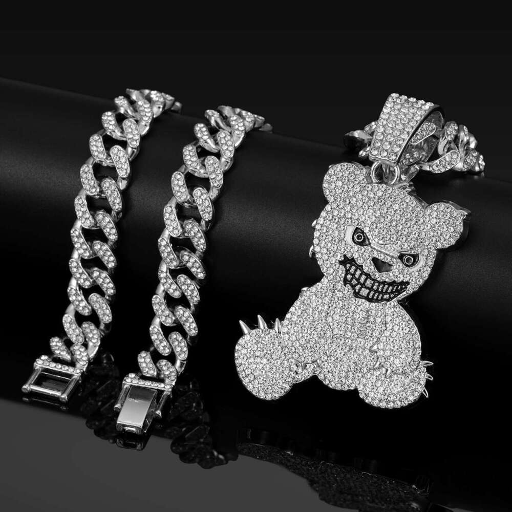 Jewelry Set Unisex Hip-Hop Style Cuban Chain Fashion Full Dia Bear Pendant Necklace