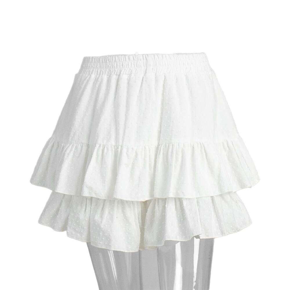 Ruffle Summer New Korean Style Polka Dot Solid Color High Waist Cotton Shorts Skirt B5