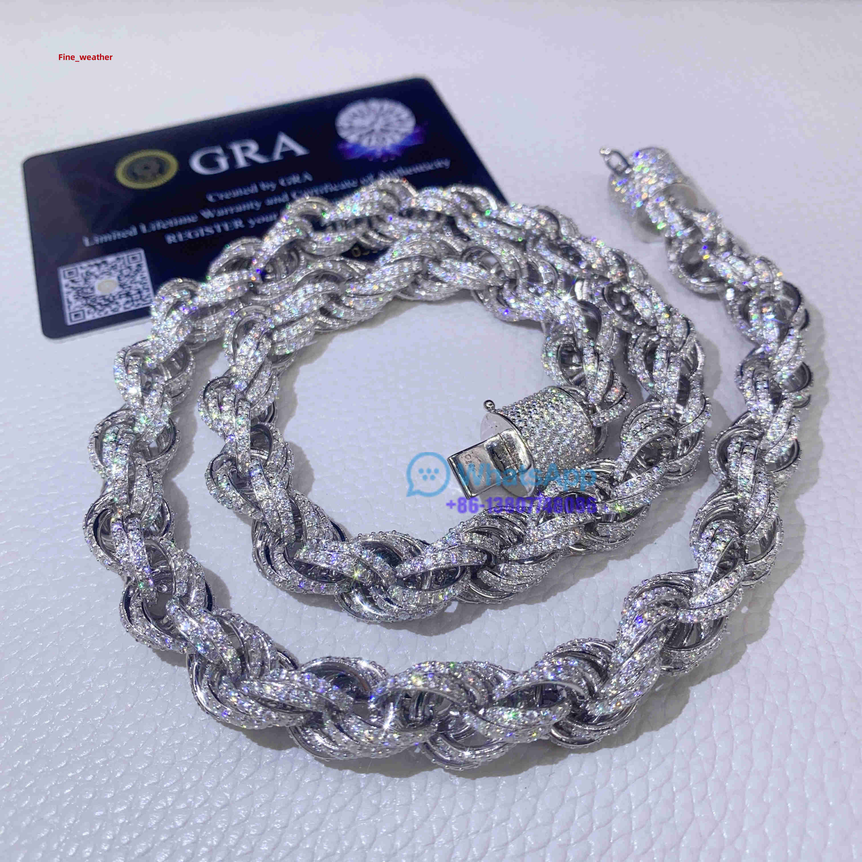 18k Gold Plated Necklace 925 Sterling Silver 8MM VVS D Color Iced Out Hip Hop Jewelry Diamond Moissanite Rope Chain