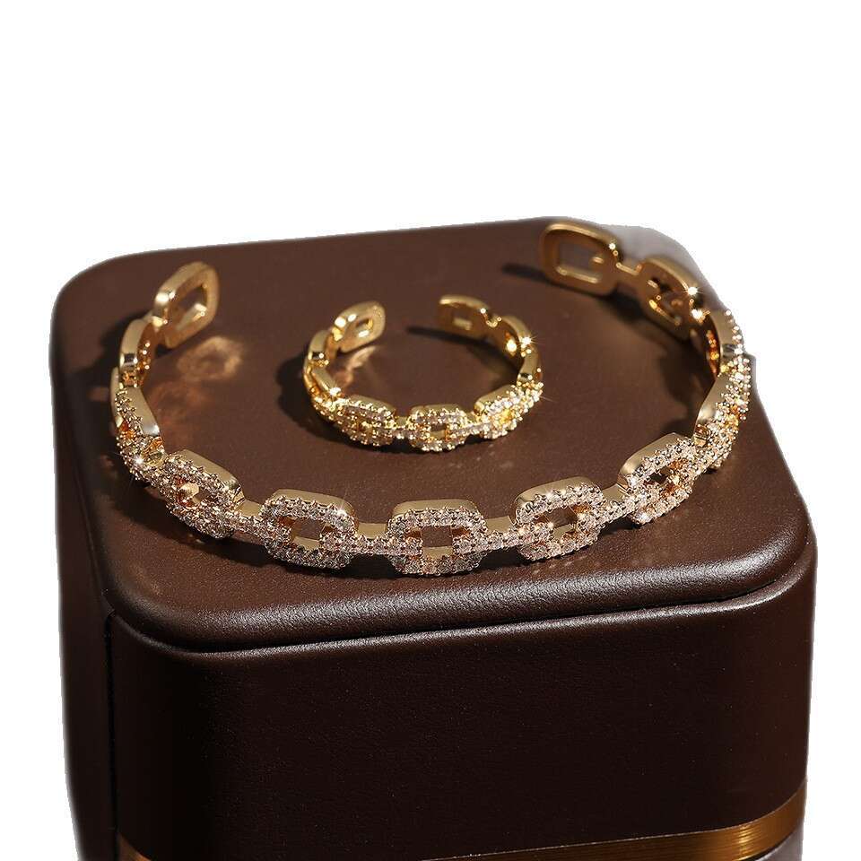 Inlaid Dia Hollow Niche Design Korean Ins Style Classic Fashion Creative Bracelet Ring Set