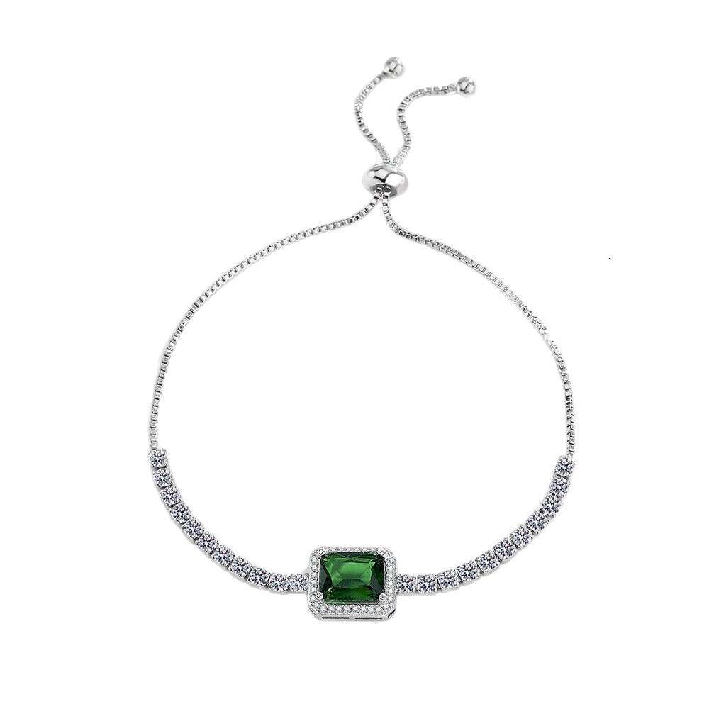 Sugar Cube Emerald Zircon Adjustable with Dias for Women, Pull-out Style Jewelry Bracelet 8d3