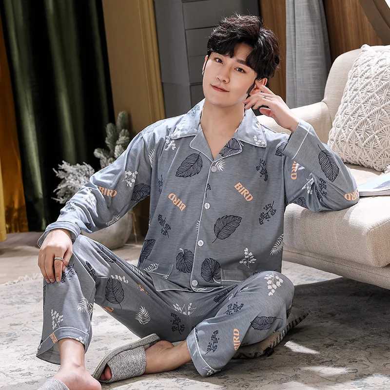Mens Pajamas Long-sleeved Cardigan Print Pajamas Sleepwear Set Home Wear Men Nightwear Pajamas Sleep Tops W250717
