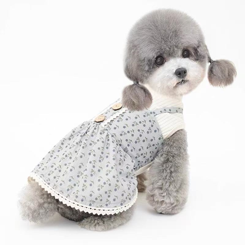 T737 Spring and Autumn Pet Dog Skirt Fake Two-piece Teddy Bichon One-piece Dress Floral Maltese Yorkshire Terrier Clothes