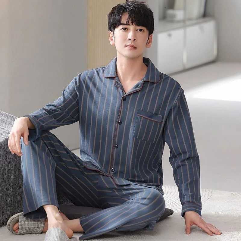 Cotton Cartoon Elephant Mens Pajamas Long-Sleeved Cardigan Sleepwear Loungewear Young and Middle-Aged Students Casual Homewear W250717