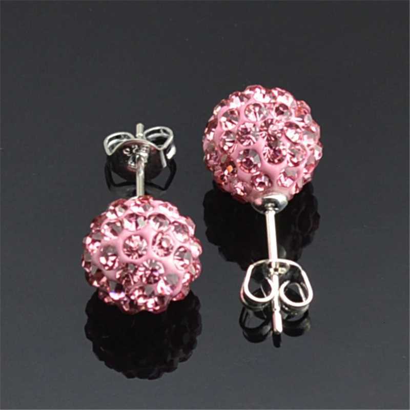 10mm New Silver Color Ball Red Rhinestone Crystal Ball Pave Beads Stud Earrings Jewelry for Women 24 Colors AB White y250715