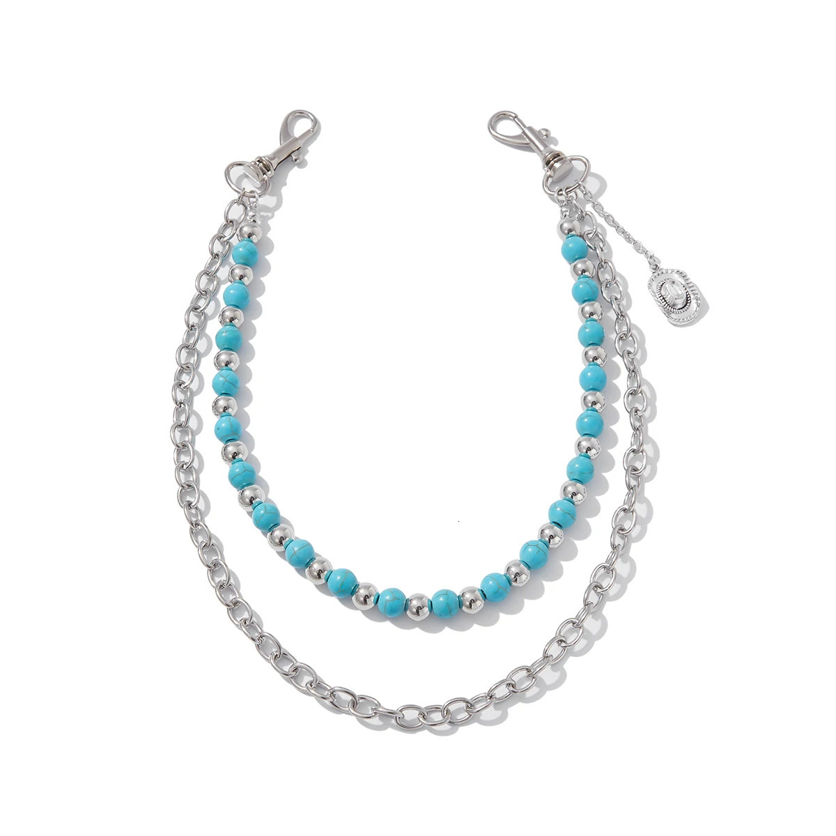 Ingemark Y2K Trendy Blue Stone Bead Jeans Pants Chain For Men Women Hip Hop Punk Double Layer Keychains Bag Accesories Jewelry 250717