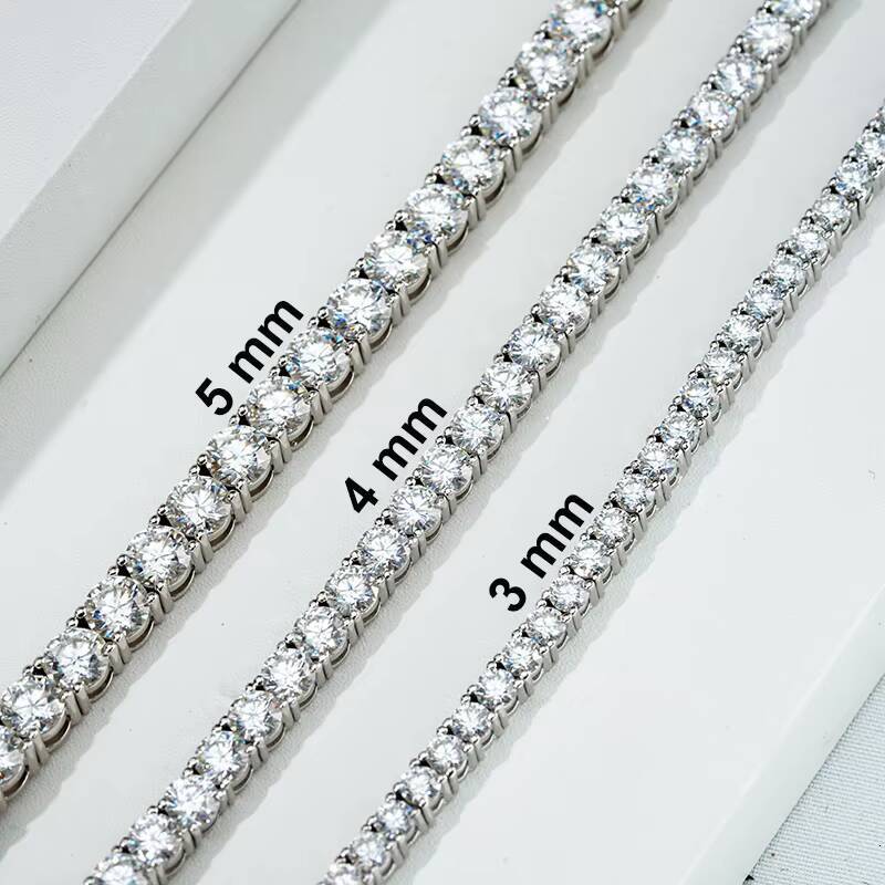 Stargems Wholesale S925 Sterling Silver Moissanite Necklace 3mm 4mm 5mm DEF VVS Moissanite Tennis Chain