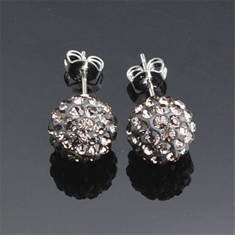 10mm New Silver Color Ball Red Rhinestone Crystal Ball Pave Beads Stud Earrings Jewelry for Women 24 Colors AB White y250715