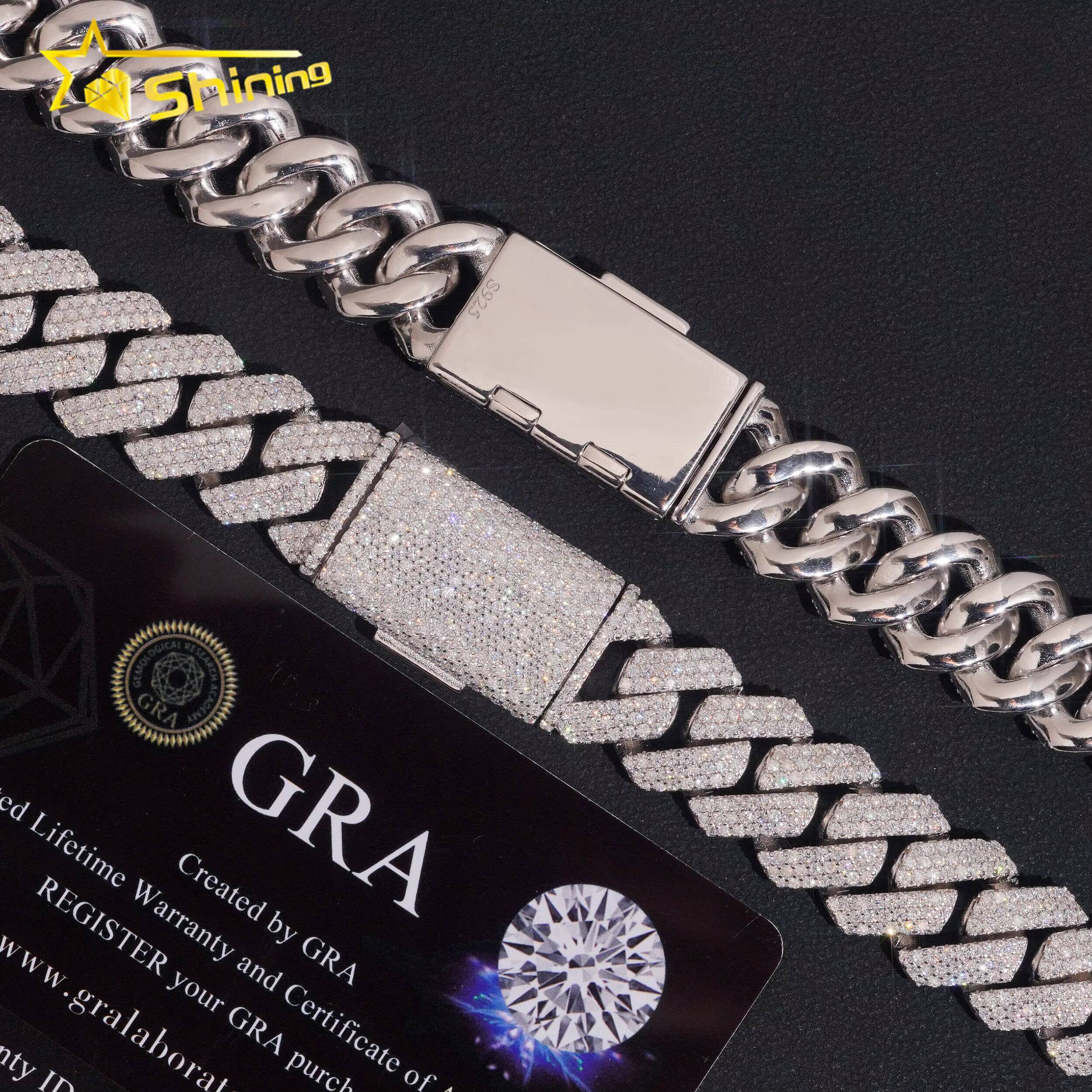 Hip Hop Jewelry 15mm 3 Rows 4 Rows Chain 925 Sterling Silver GRA Certificate Iced Out Necklace Moissanite Cuban Link Chain